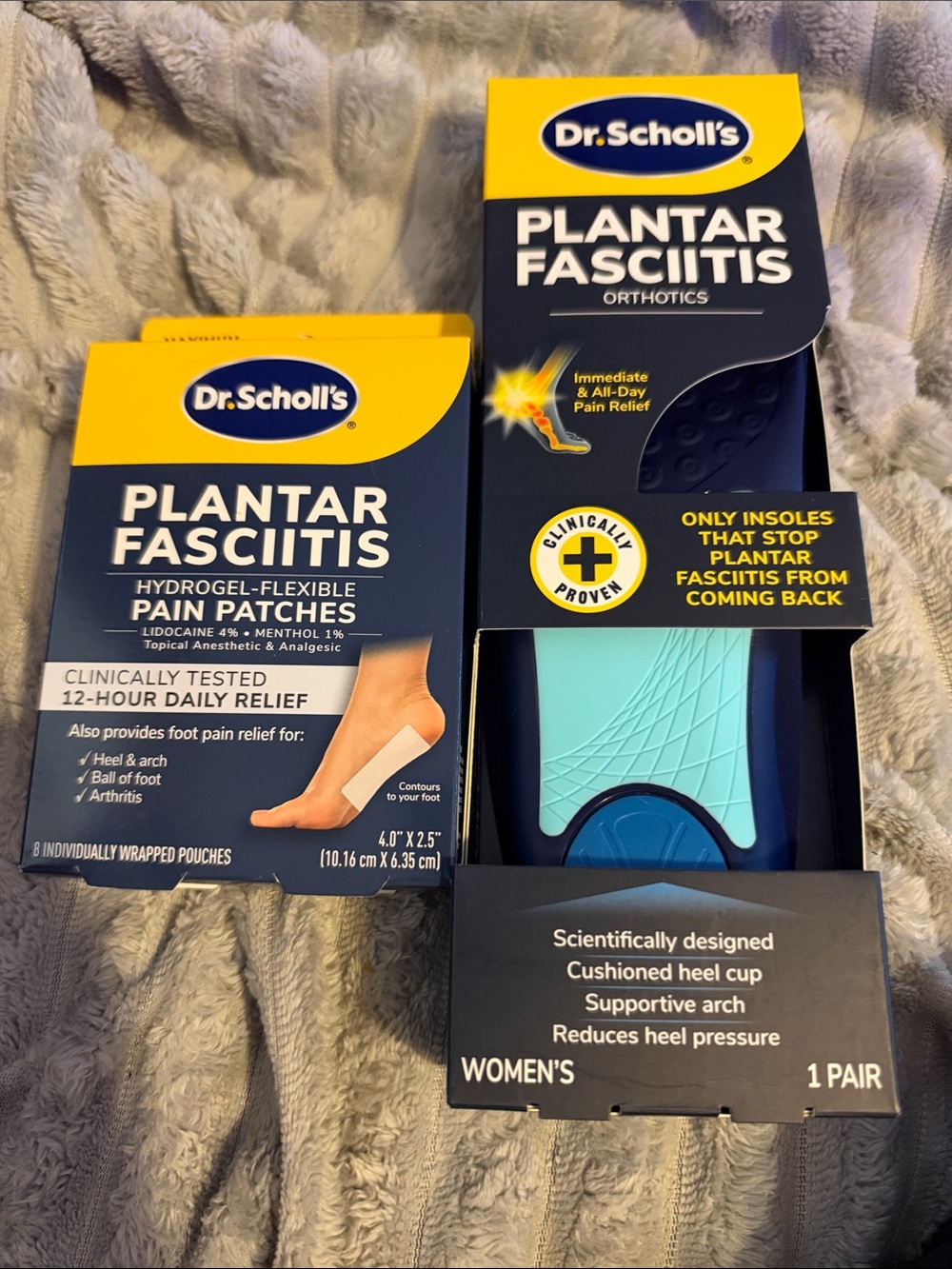 Dr Scholl’s plantar fasciitis patches and orthotics